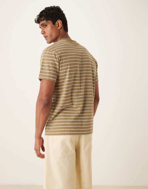 ASOS DESIGN t-shirt with sun chest graphic in khaki green stripes , 3 of 4