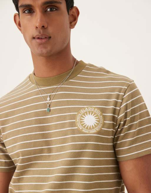 ASOS DESIGN t-shirt with sun chest graphic in khaki stripe , 4 of 4