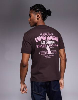 Asos Design T-shirt With Text Graphic In Brown