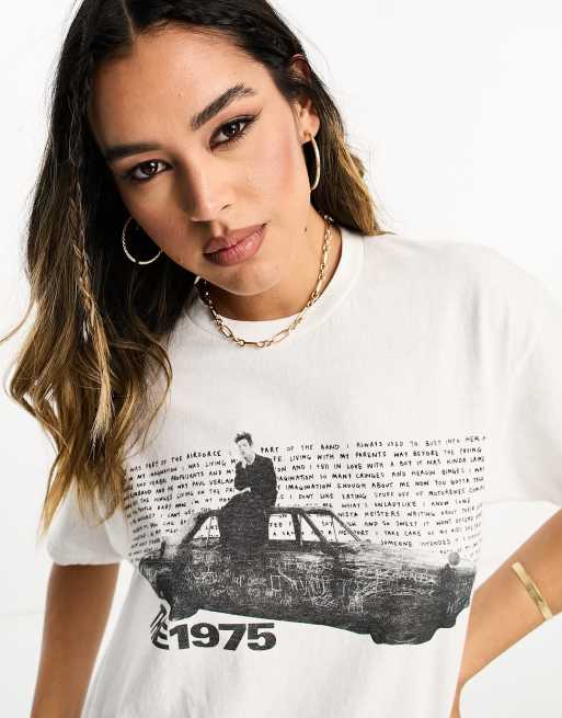 ASOS DESIGN t shirt with the 1975 license graphic in washed ecru