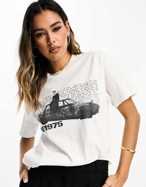 ASOS DESIGN t-shirt with the 1975 license graphic in washed ecru