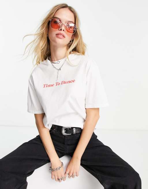 ASOS DESIGN t-shirt with time to dance graphic print in white