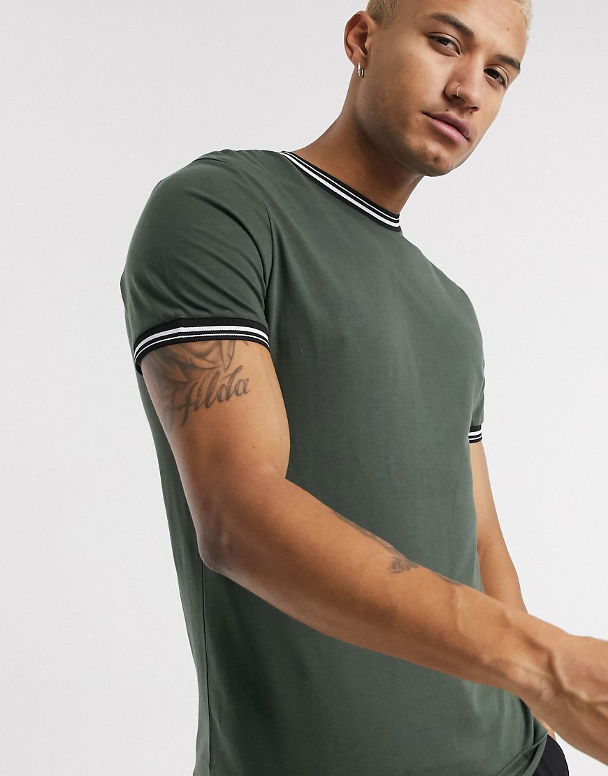 ASOS DESIGN t-shirt with tipping in khaki-Green