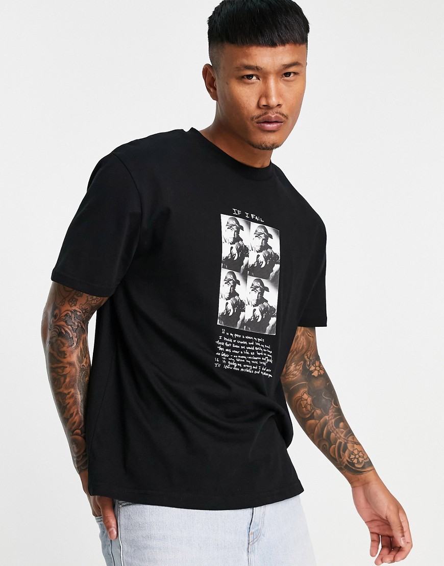 ASOS DESIGN T-shirt with Tupac print in black