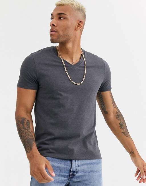 ASOS DESIGN t-shirt with v neck in charcoal marl