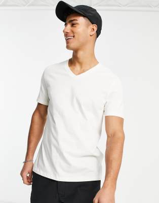 ASOS DESIGN t-shirt with v-neck in off white