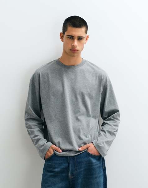 ASOS DESIGN T-shirt z długim rękawem boxy oversize w kolorze grafitowy melanż - view 1