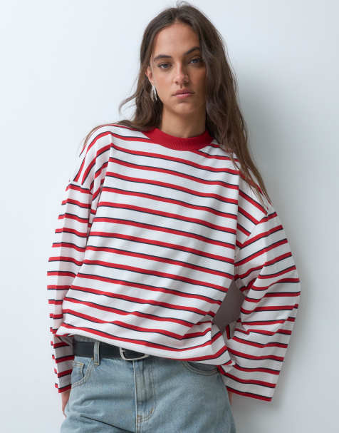 ASOS DESIGN t-shirt z długim rękawem w czerwone paski - view 1