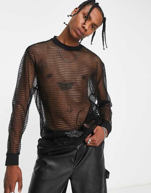 ASOS DESIGN – T-shirt z długim rękawem z metalicznej siateczki