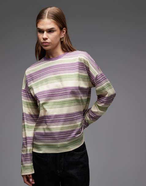 ASOS DESIGN long sleeve stripe ringer tee in fig