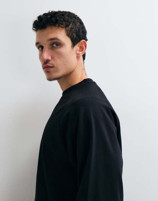 ASOS DESIGN t-shirt z dzianiny interlock, luźny krój, raglanowy, czarny, 4 z 5