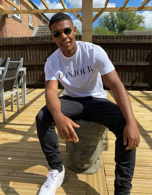 ASOS DESIGN – T-shirt z nadrukiem „Bonjour”