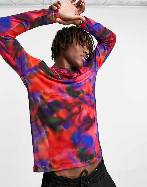 ASOS DESIGN – T-shirt z siateczki z długimi rękawami i wzorem na całej powierzchni