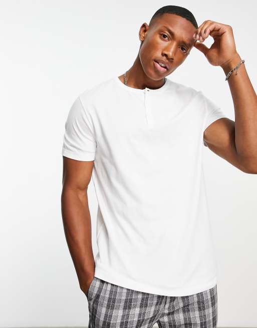 ASOS DESIGN - T-shirt zonder kraag met korte mouwen in wit