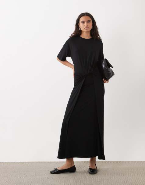 ASOS DESIGN t-shirtklänning med knutdetalj i svart - view 1
