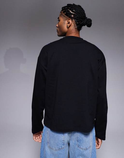 ASOS DESIGN - T-shirts à manches longues oversize à imprimé style football - Noir , 3 de 5