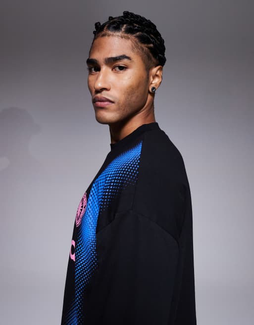 ASOS DESIGN - T-shirts à manches longues oversize à imprimé style football - Noir , 4 de 5
