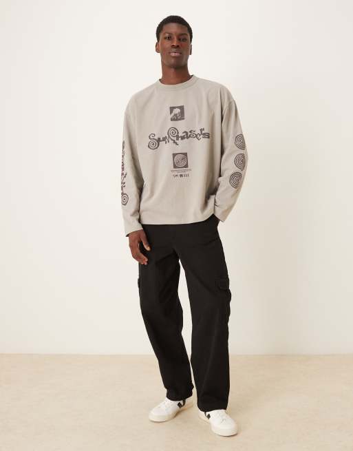 ASOS DESIGN - T-shirts manches longues à motif Sun Chaser - Taupe délavé , 2 de 5