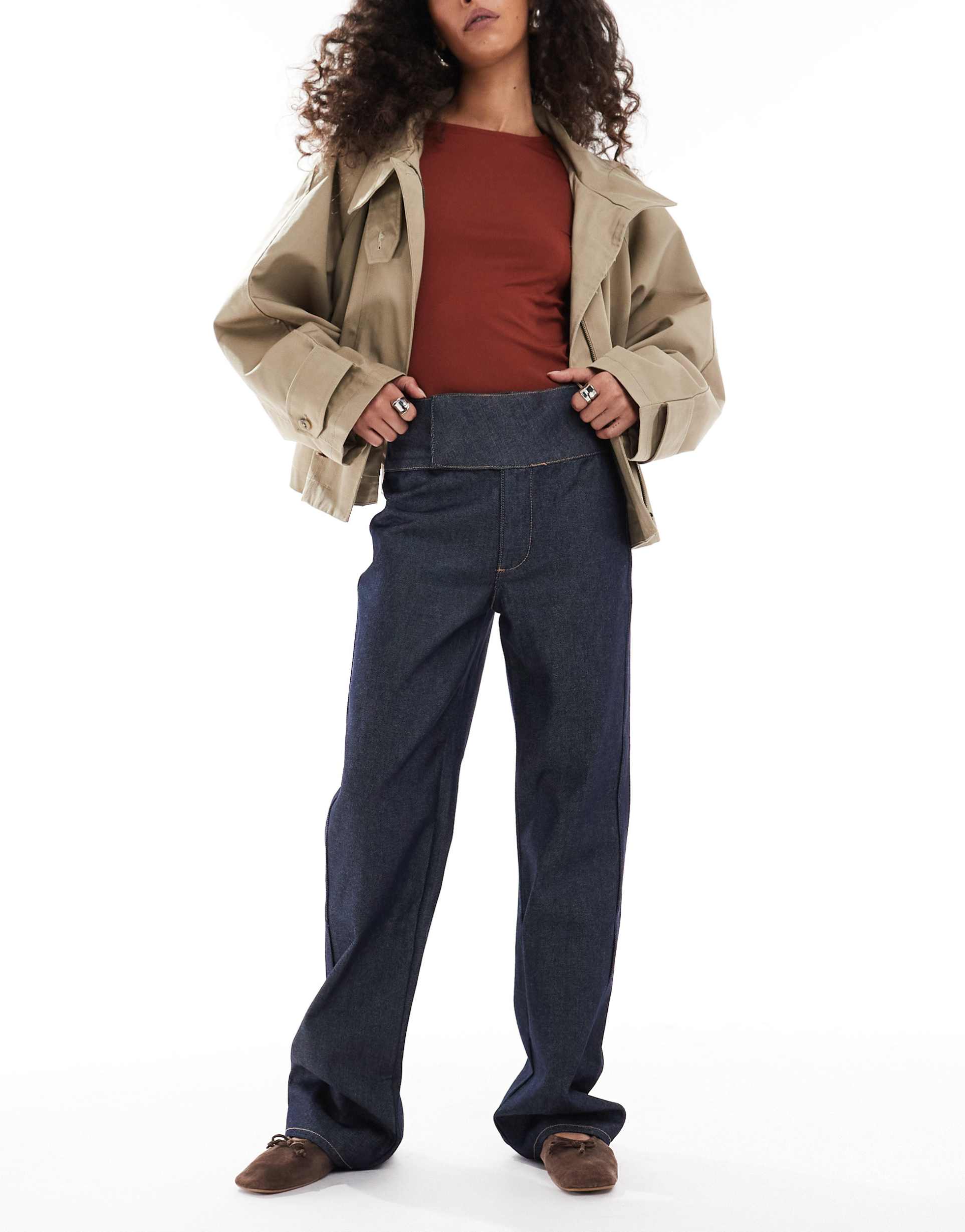 asos design tab detail flare jeans in inky wash