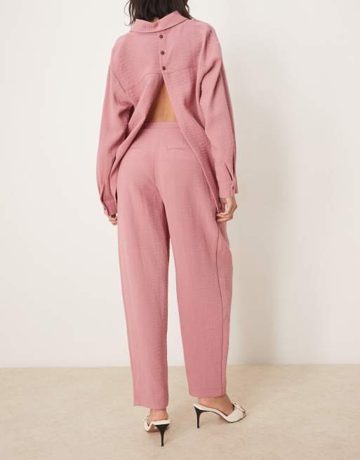 ASOS DESIGN tab detail tapered trousers co-ord in dusty pink , 2 of 4