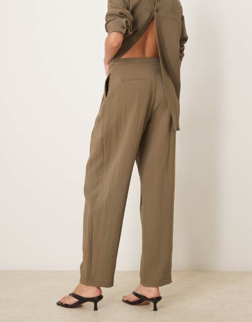 ASOS DESIGN tab waist detail tapered trousers co-ord in khaki, 5 of 5