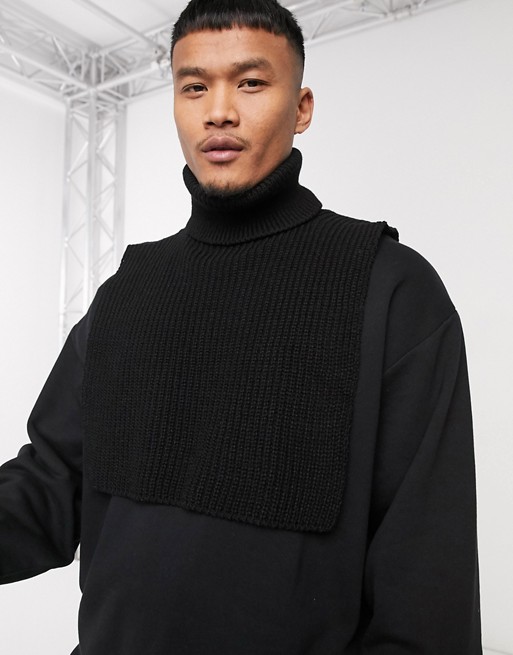 ASOS DESIGN knitted roll neck scarf in black