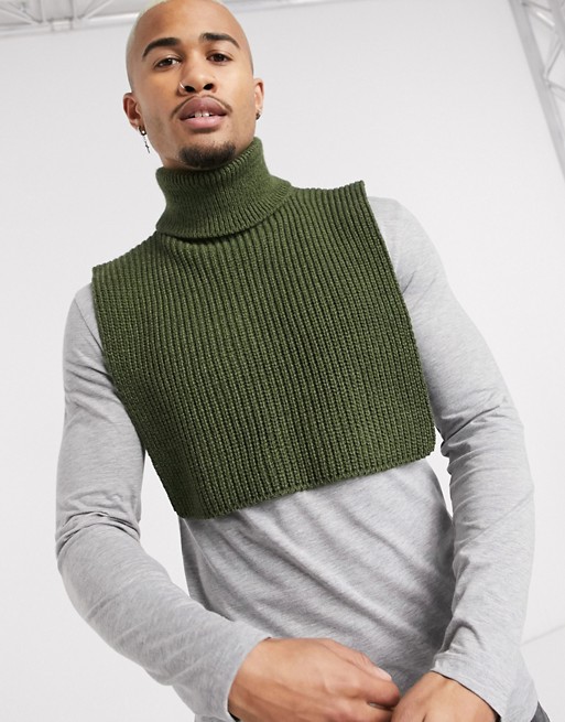 ASOS DESIGN knitted roll neck scarf in khaki