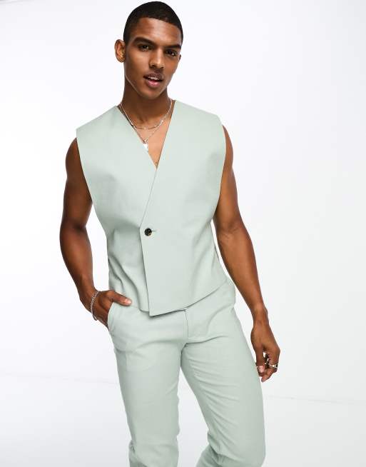 ASOS DESIGN – Tabard – Szałwiowa kamizelka garniturowa z mieszanki lnu