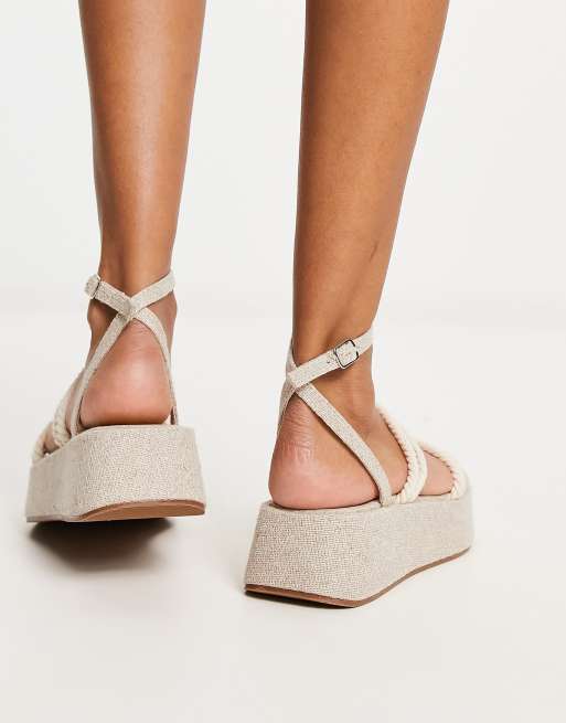 ASOS DESIGN Tabi rope detail flatforms in natural