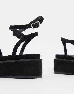 asos design tabitha chunky flatform sandals in black