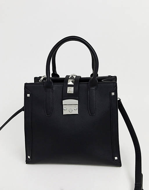 ASOS DESIGN tablet compartment square tote with stud detail | ASOS