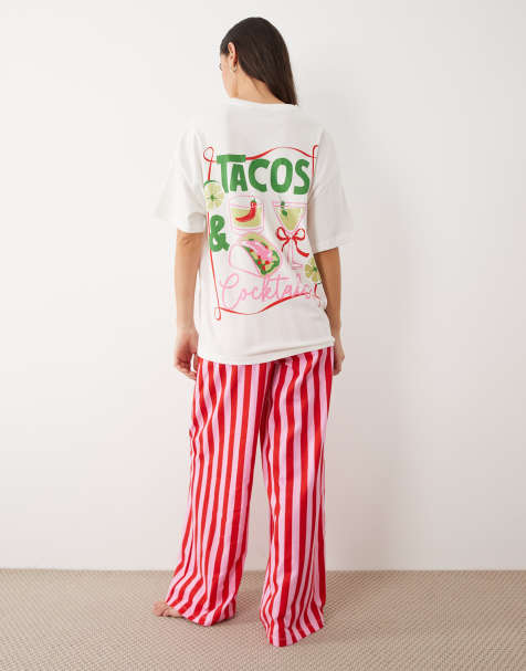 ASOS DESIGN taco graphic short sleeve top and trouser pyjama set - view 1