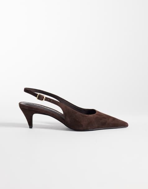 ASOS DESIGN - Tacones kitten destalonados premium en color chocolate de ante auténtico Scarlet - view 1