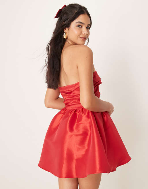 open lace back dress LAVISH ALICE EMILY BANDEAU BOW DETAIL WRAP MIDI DRESS main image 1