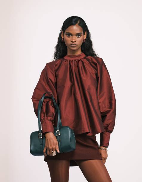 ASOS DESIGN taffeta bow back volume top - view 1