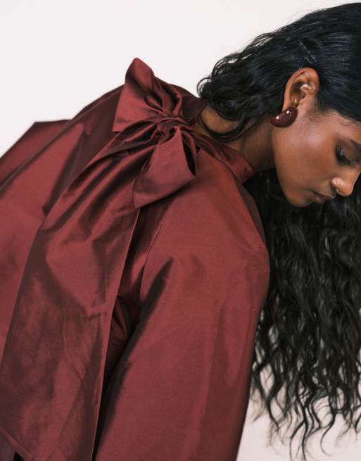 ASOS DESIGN taffeta bow back volume top, 3 of 4