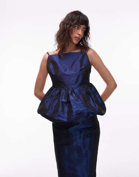 ASOS DESIGN taffeta bubble hem top in navy