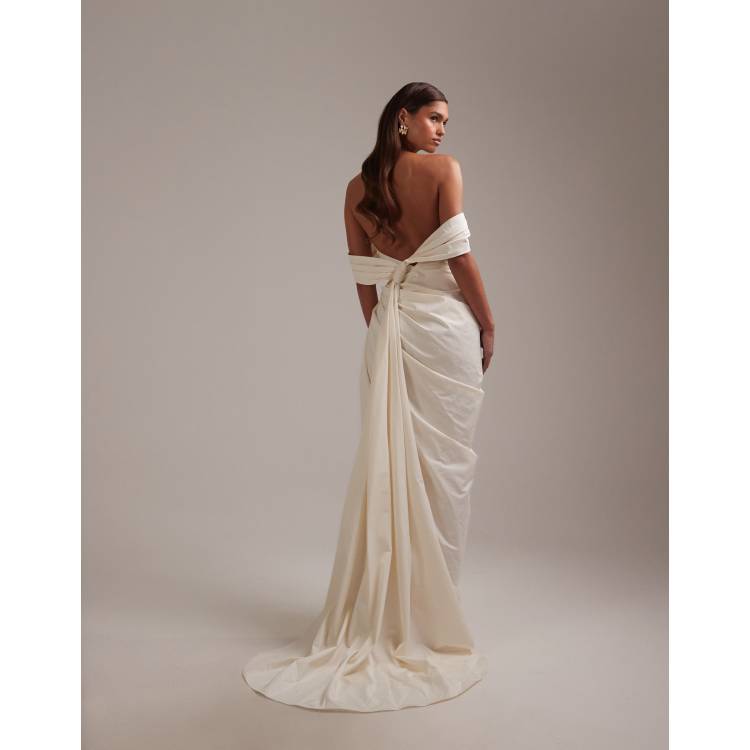 asos black tie wedding dresses DESIGN taffeta draped bardot back maxi dress in ivory Size:1-2 year Men's 90s Fashion | A Line Bridesmaid Dress Formal dresses Perfect for formal occasions