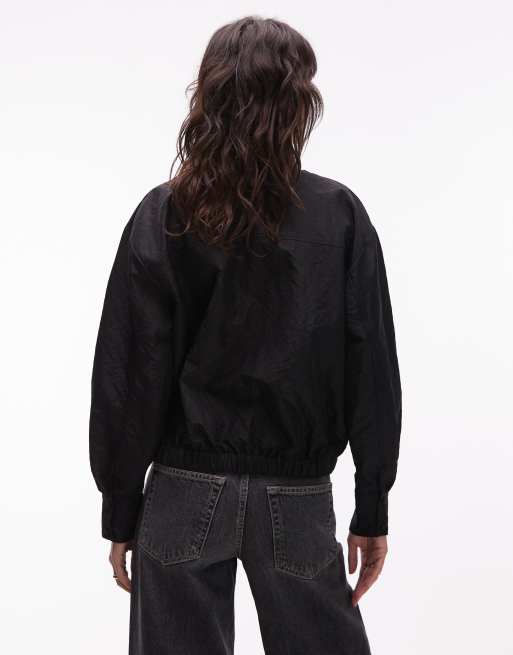 ASOS DESIGN taffeta high neck windbreaker in black, 4 of 4