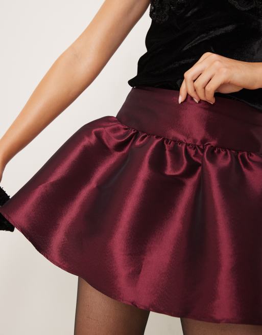 ASOS DESIGN taffeta mini skirt in burgundy, 2 of 5