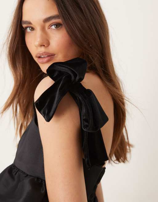 ASOS DESIGN taffeta velvet bow shoulder cami top in black | ASOS