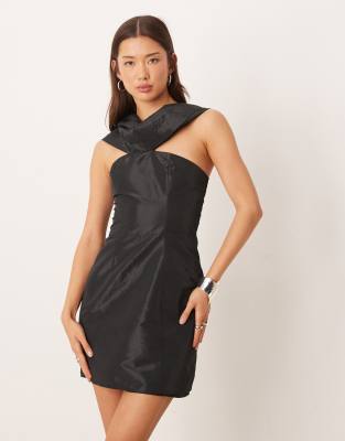 ASOS DESIGN - Taft-Minikleid in Schwarz mit Schleifendetail