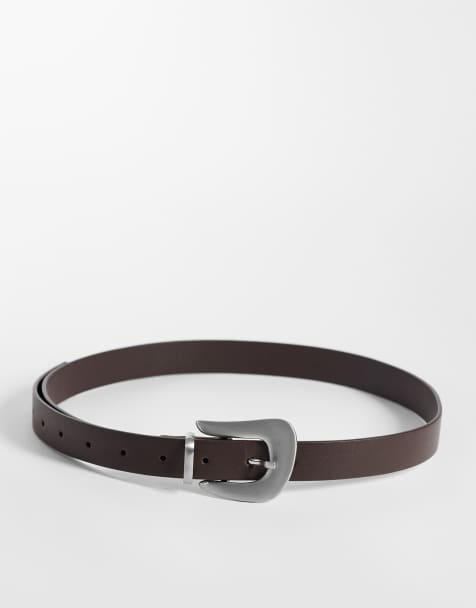 ASOS DESIGN taille- en heupriem met abstracte gesp in chocoladebruin - view 1