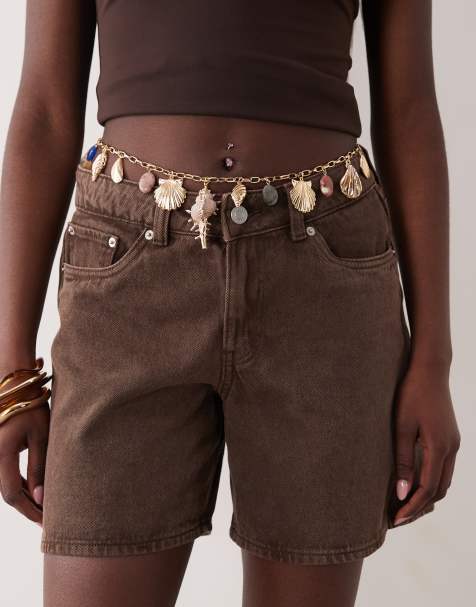 ASOS DESIGN - Taille- en heupriem met imitatieschelpen en steentjes in goudkleur - view 1