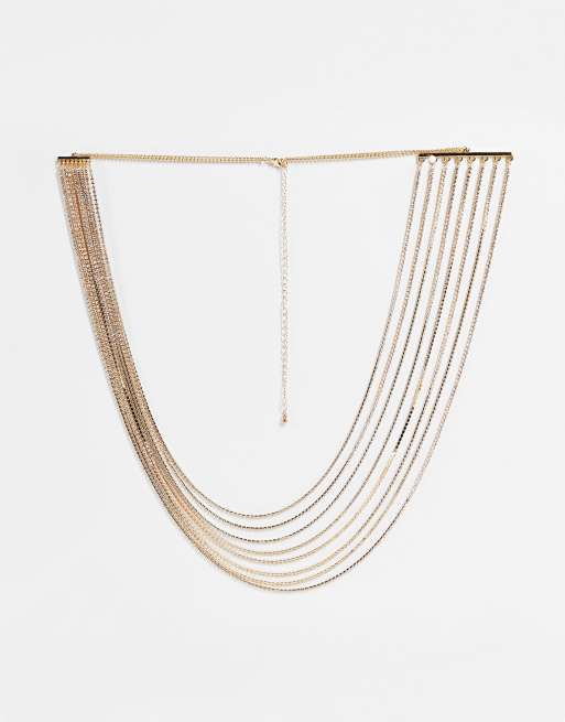 ASOS DESIGN - Taille- en heupriem met meerdere kettingen en diamantjes in goud 