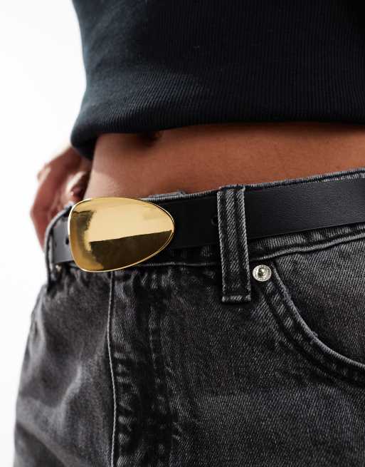 ASOS DESIGN - Taille- en heupriem voor jeans met ovale gesp in zwart, 2 van 4