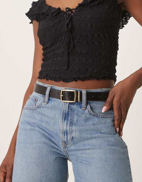 ASOS DESIGN – Taillen- und Hüftgürtel für Jeans in Schwarz mit eckiger Schnalle - view 1