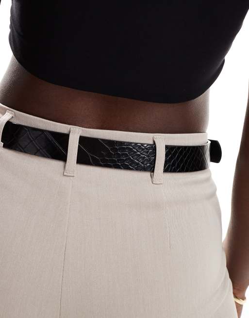 ASOS DESIGN – Taillen- und Hüftgürtel in Kroko-Schwarz mit runden Doppelschnallen, 4 von 4