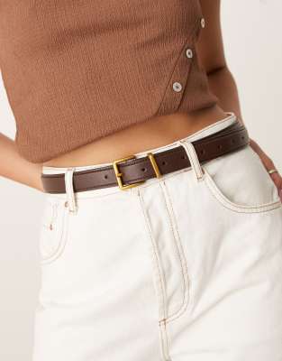 ASOS DESIGN - Taillen- und Hüftgürtel in Schokobraun mit eckiger Schnalle