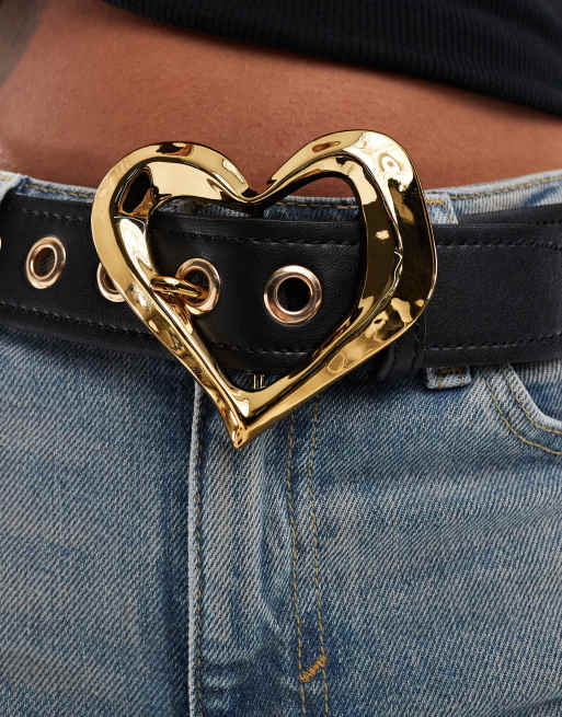 ASOS DESIGN – Taillen- und Hüftgürtel in Schwarz für Jeans mit herzförmiger Schnalle, 2 von 4